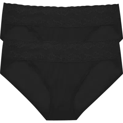 Natori Bliss Perfection Lace Trim One Size Bikini Brief 2-pack In Black