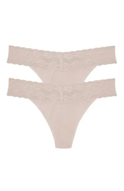 Natori Bliss Perfection Lace Trim One Size Thong 2-pack In Rose Beige