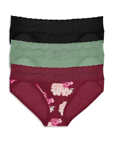 Natori Bliss Perfection 3-pack Bikini Briefs In Cherry Floral/oregno/blk