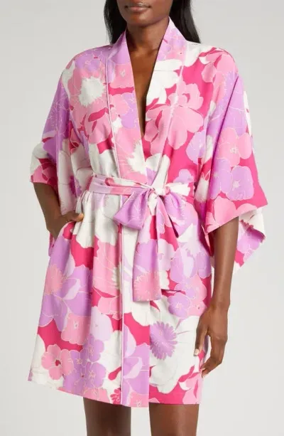 Natori Satin Wrap Robe In Pink