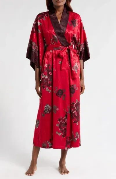 Natori Imperial Dragon Satin Robe In Red