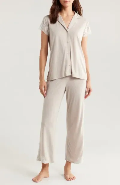 Natori Shangri-lace Short Sleeve Shirt & Pants Pajama 2-piece Set In Ht. Cashmere