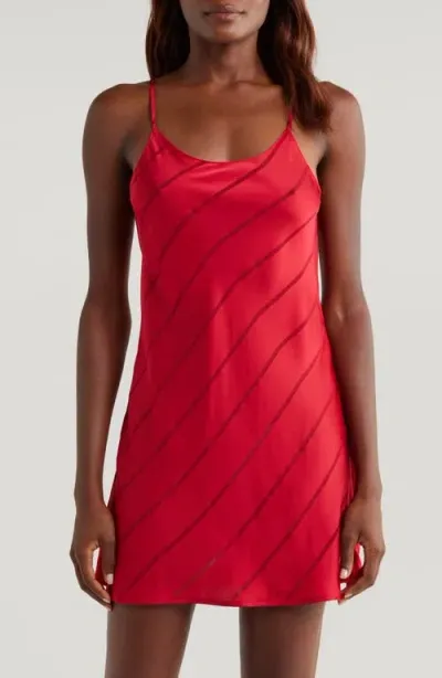 Natori Sheer Stripe Jacquard Satin Chemise In Brocade Red