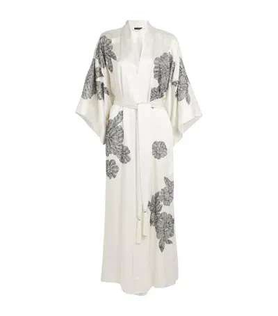 Natori Silk Floral Robe In White