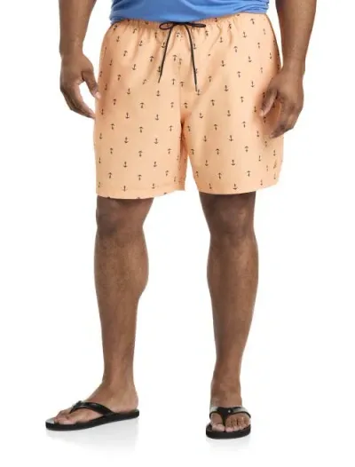 Nautica Anchor Print Swim Trunks In Orange