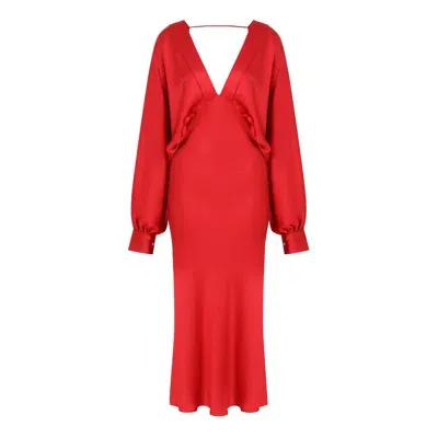 Nazli Ceren Mila V Neck Satin Dress In Red