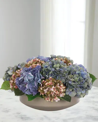 Ndi Hydrangeas 19" Faux Floral Arrangement In A Concrete Bowl In Blue