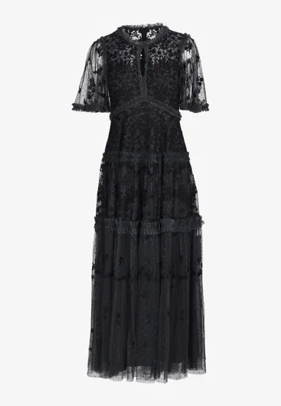 Needle & Thread Autumn Lace Embroidered Gown In Black