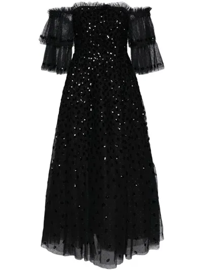 Needle & Thread Autumn Leaves Gown In Black