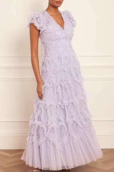 Needle & Thread Amorette Ruffled V-neck Gown In Lilac