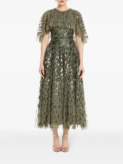 Needle & Thread Sequin-embellished Cape Gown In 绿色