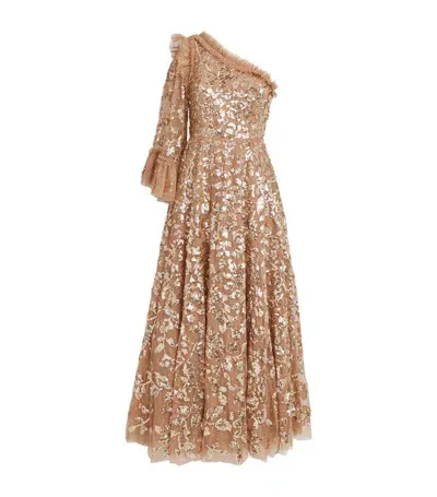 Needle & Thread Sequin-embellished Falling Leaves Gown In Caramel