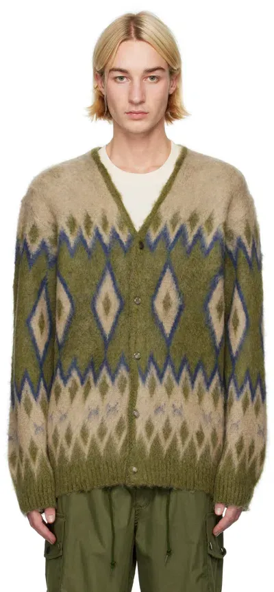 Needles Green & Beige Mohair Diamond Cardigan In Olive