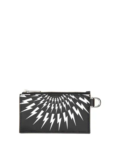 Neil Barrett Logo Printed Zipped Strapped Card Holder In Black