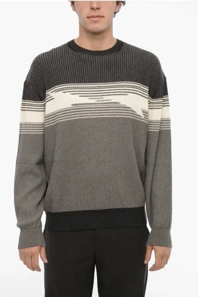 Neil Barrett Cotton And Cashmere Blouson Fit Crew-neck Sweater In Gray