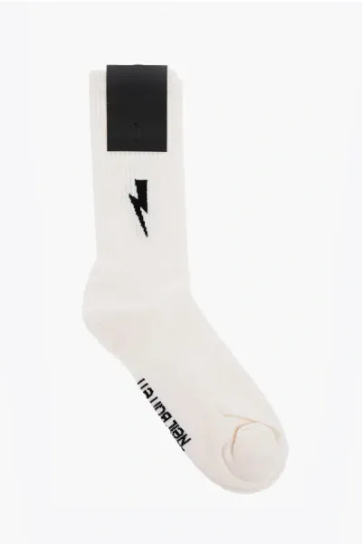 Neil Barrett Cotton Blend Long Socks With Thunderbolt Embroidery