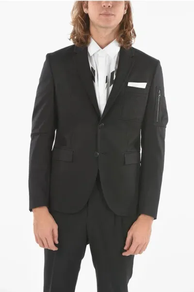 Neil Barrett Half-lined Single-breasted Blazer With Multi-breast-pocket In Black