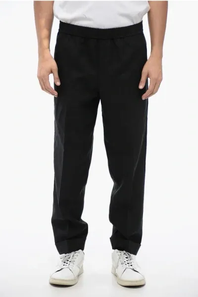 Neil Barrett Linen Blend Rem Pants With Elastic Waistband In Black