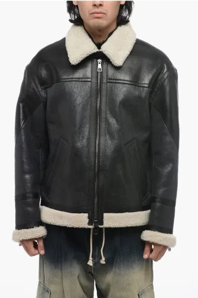 Neil Barrett Slim Curly Cracked Sheepskin Jacket In Black