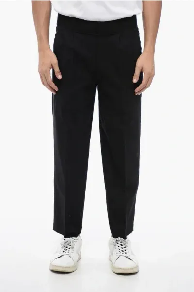 Neil Barrett Tapered Fit Linen Blend Pants With Double Pleat In Black