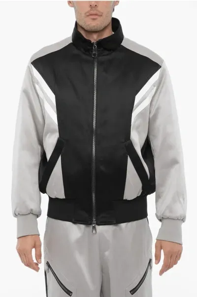 Neil Barrett Two-tone Satin Bomber Jacket In Black