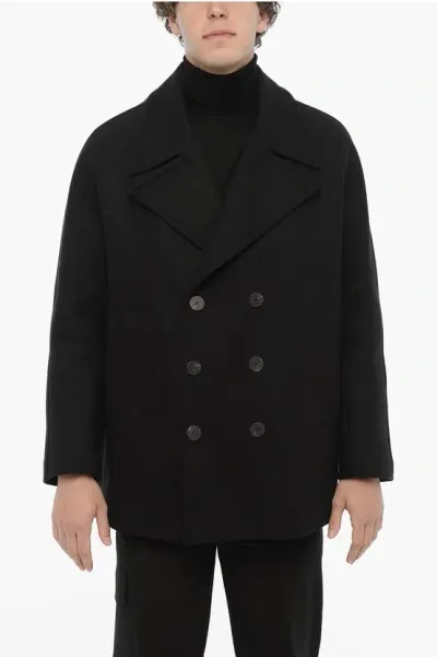 Neil Barrett Wool Blend Double Breasted Peacoat In Black