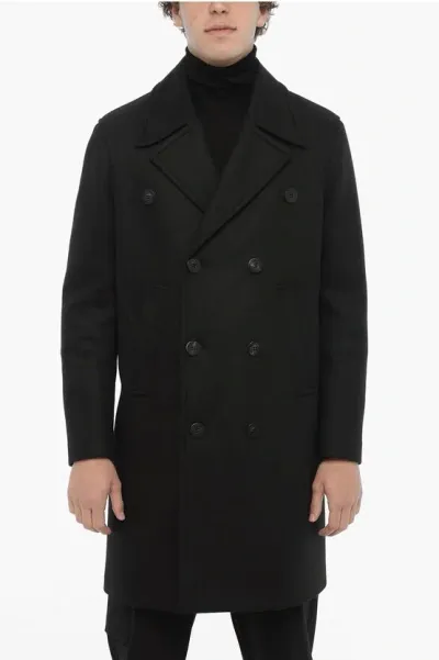 Neil Barrett Wool Blend Easy Fit Double Breasted Coat In Black