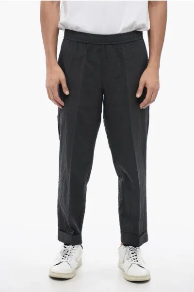 Neil Barrett Wrinkled Cotton Rem Slim Fit Pants In Black