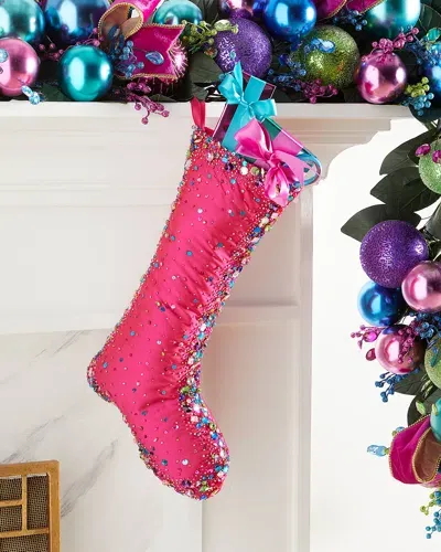 Neiman Marcus Bright Holiday Jeweled Stocking In Pink