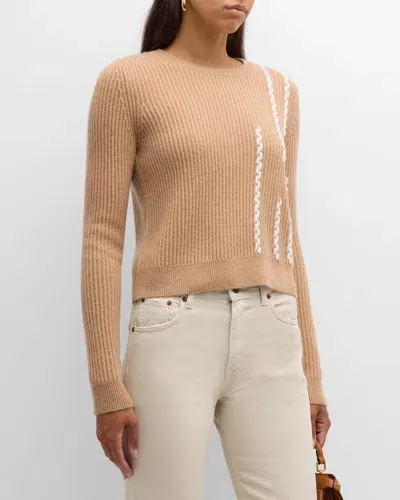 Neiman Marcus Cashmere Braided Sweater In Camel White