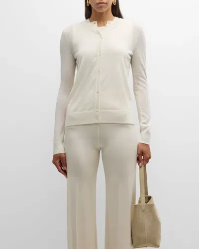 Neiman Marcus Cashmere Crewneck Cardigan In Winter White