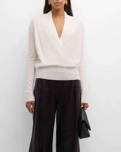 Neiman Marcus Cashmere Faux Wrap Sweater In Winter White