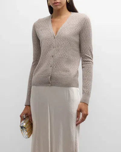 Neiman Marcus Cashmere Pointelle Stitch Cardigan In Cafe