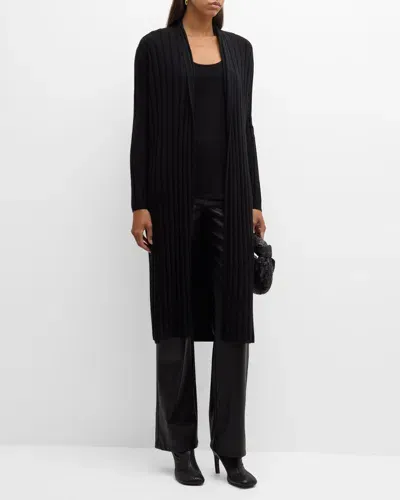 Neiman Marcus Cashmere Ribbed Duster Cardigan In Black