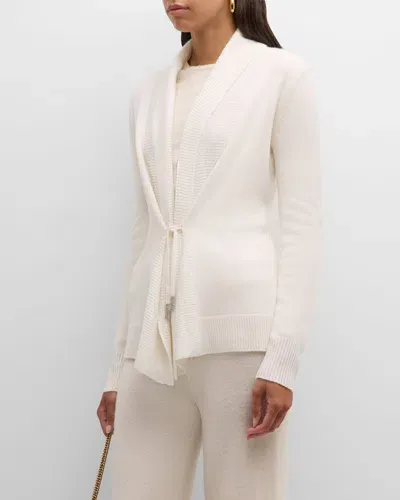 Neiman Marcus Cashmere Sequined Front Tie Cardigan In Winter White