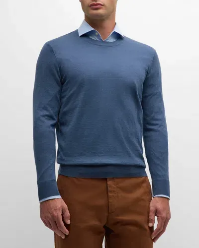 Neiman Marcus Men's Cashmere And Silk Crewneck Sweater In Azure