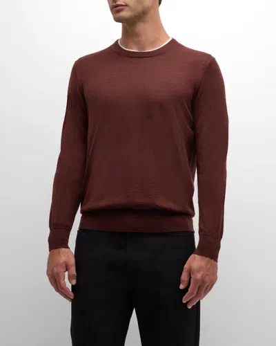 Neiman Marcus Men's Cashmere And Silk Crewneck Sweater In Cinnabar