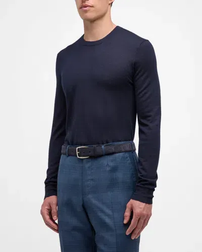 Neiman Marcus Men's Cashmere And Silk Crewneck Sweater In Navy