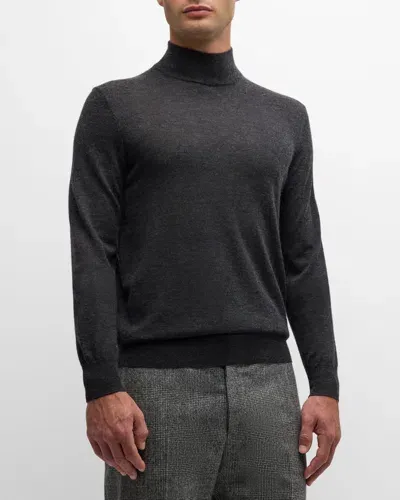 Neiman Marcus Men's Cashmere And Silk Mock-neck Sweater In Dark Grey