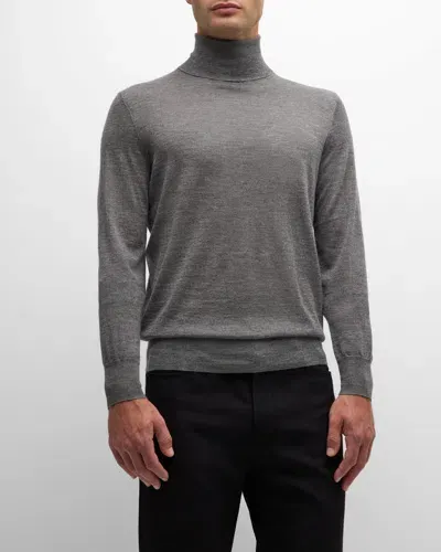 Neiman Marcus Men's Cashmere And Silk Turtleneck Sweater In Heather Grey