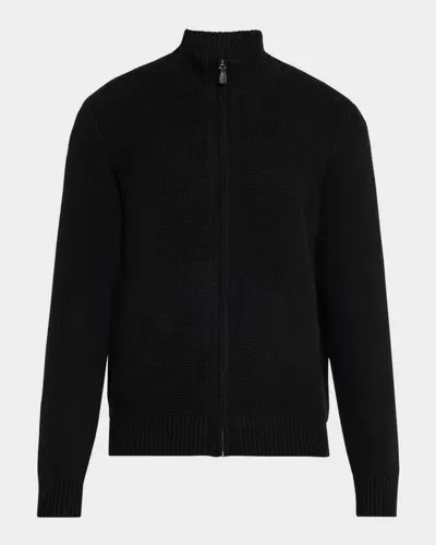 Neiman Marcus Men's Cashmere Knit Full-zip Sweater In Black