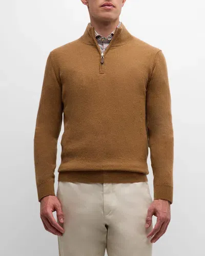 Neiman Marcus Men's Cashmere Quarter-zip Sweater In Rust