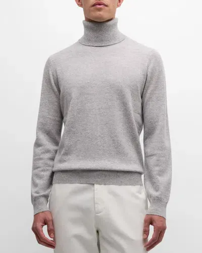 Neiman Marcus Men's Cashmere Turtleneck Sweater In Platinum