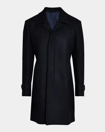 Neiman Marcus Men's Chevron Double-face Overcoat In Blue