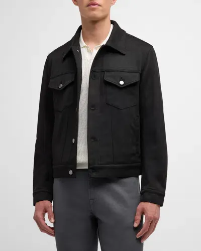 Neiman Marcus Men's Moleskin Effect Trucker Jacket In Black