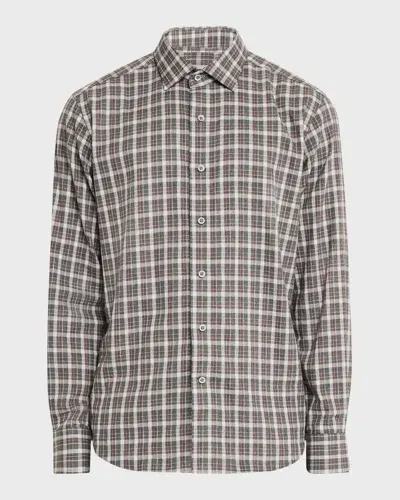 Neiman Marcus Men's Plaid Flannel Sport Shirt In Olive