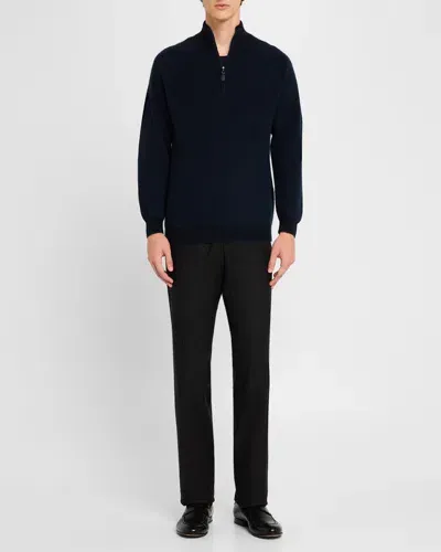 Neiman Marcus Men's Ribbed Quarter Zip Cashmere Sweater In Navy