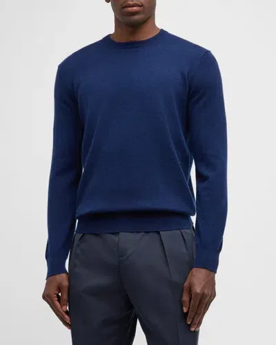 Neiman Marcus Men's Solid Cashmere Crewneck Sweater In Neptune