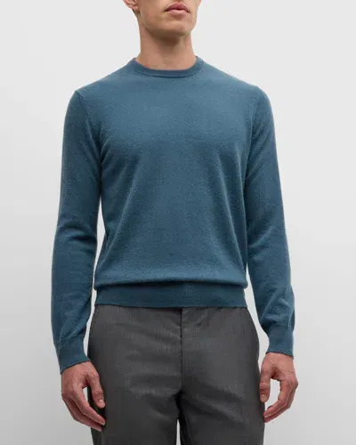 Neiman Marcus Men's Solid Cashmere Crewneck Sweater In Steel