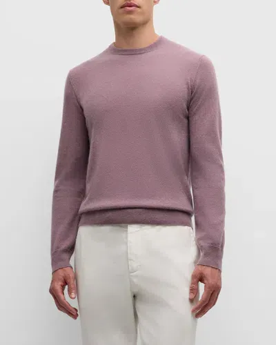 Neiman Marcus Men's Solid Cashmere Crewneck Sweater In Wisteria